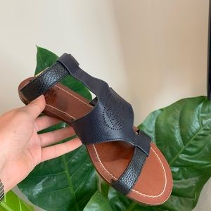 Tory Burch black and navy ankle sandals.